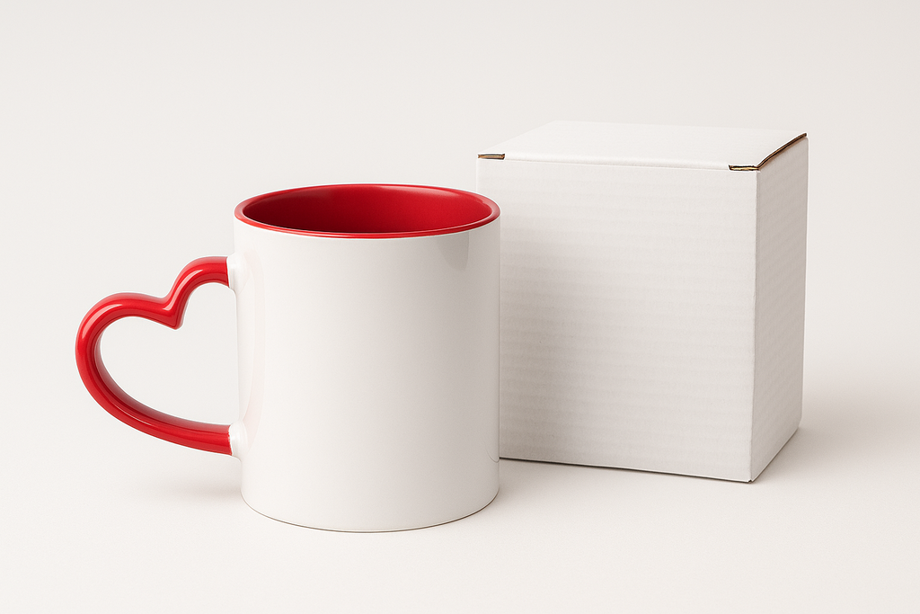 Mug Cœur personnalisé – Anse Rouge en Forme de Cœur