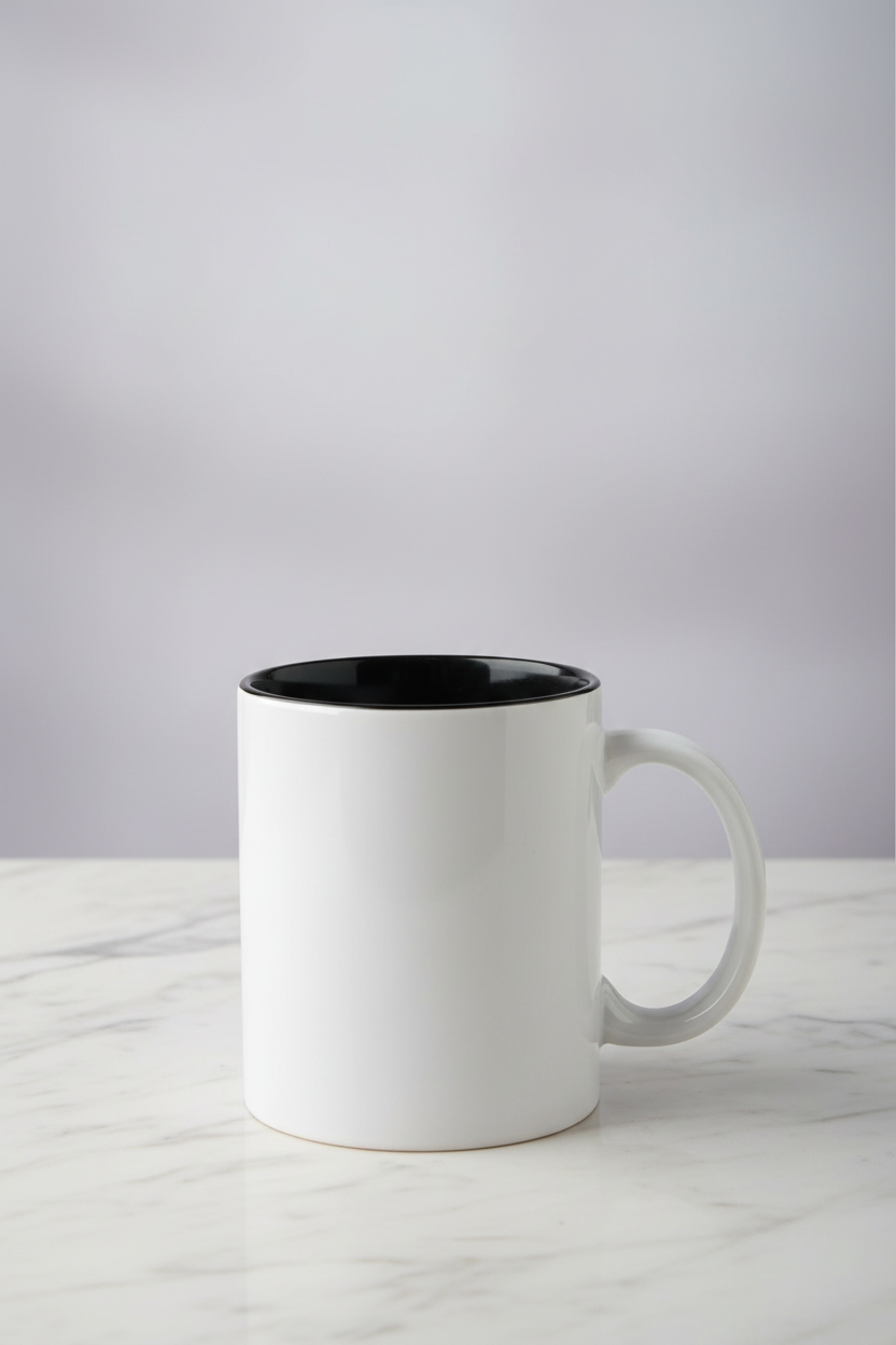 Mug blanc intérieur noir mis en valeur