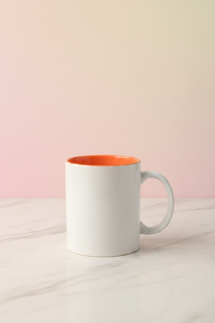 Mug blanc intérieur orange mis en valeur