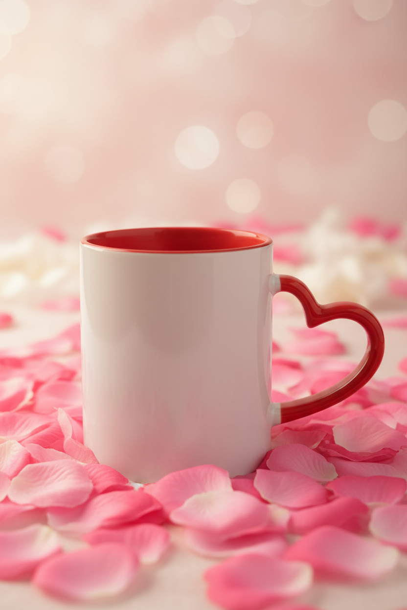 Mug Cœur personnalisé – Anse Rouge en Forme de Cœur